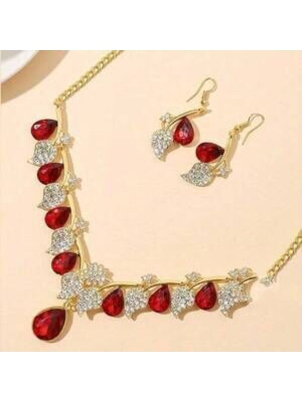 Womens 2 Pcs Crystal Clavicle Chain Earrings Set Valentine Anniversary Birthday - Picture 3 of 4
